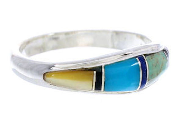 Sterling Silver Multicolor Inlay Jewelry Ring Size 5-3/4 MW74167